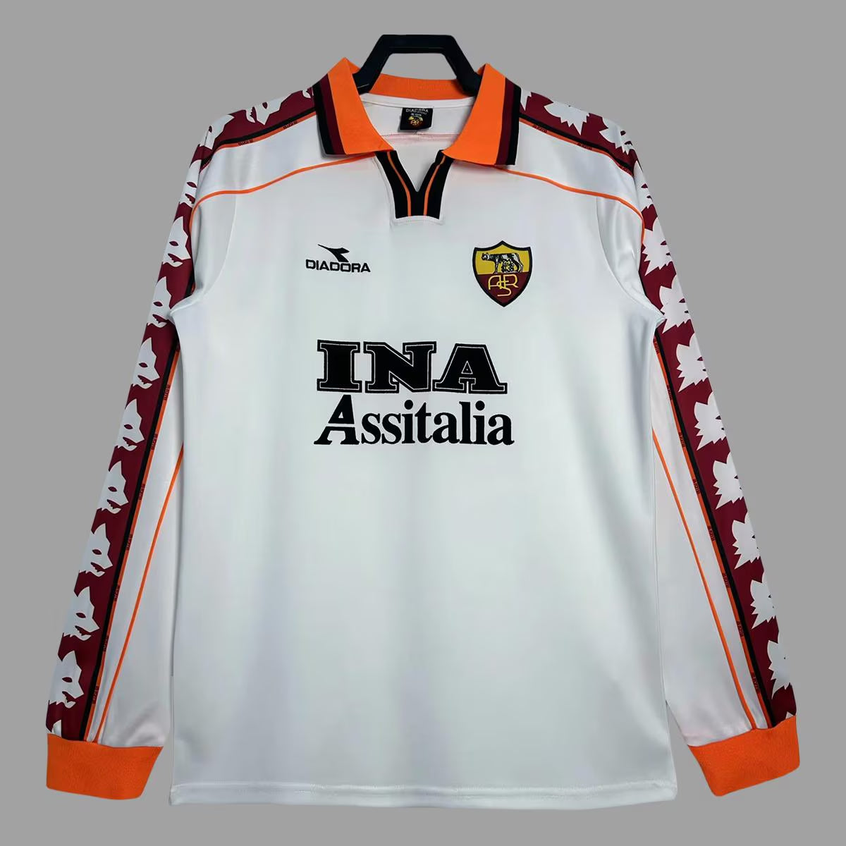 Jersey Soccer Retro Colletion Roma City 98 White Italy Fans Soccer Edition Long Sleeve